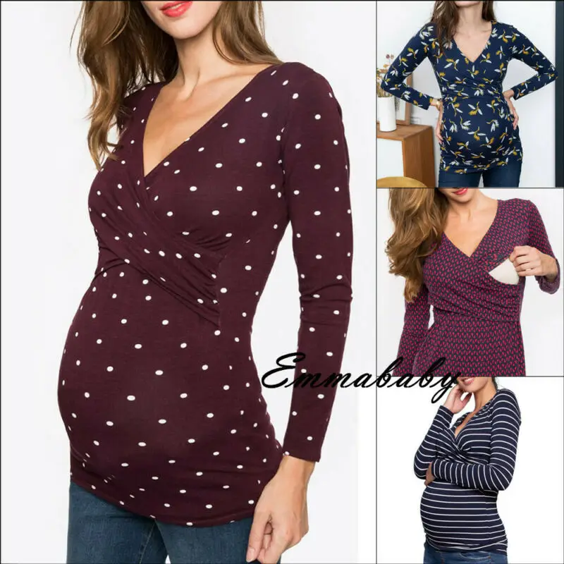 Осенняя Новая женская полосатая одежда для беременных, топы для кормящих мам, футболка с длинными рукавами для грудного вскармливания