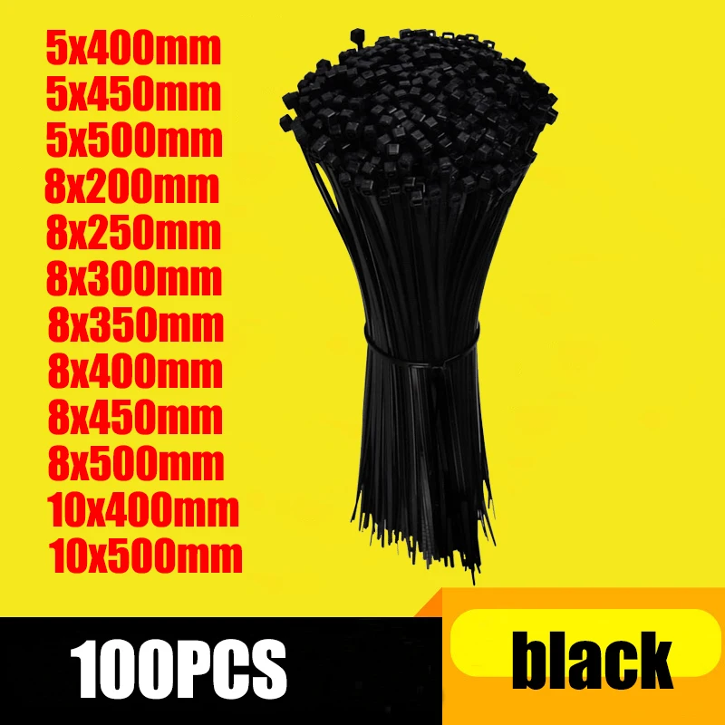 

Self-locking plastic nylon tie 100 PCS black and white cable tie fastening ring cable tie zip wraps strap nylon cable tie8x5mm