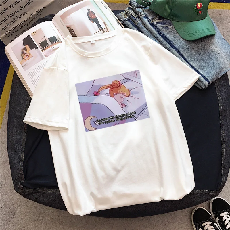 07 Moon girl Забавный Повседневный милый Принт Harajuku Мультфильм дропшиппинг винтажные Топы vegan рубашка Ulzzang одежда с коротким рукавом женская футболка - Цвет: 07