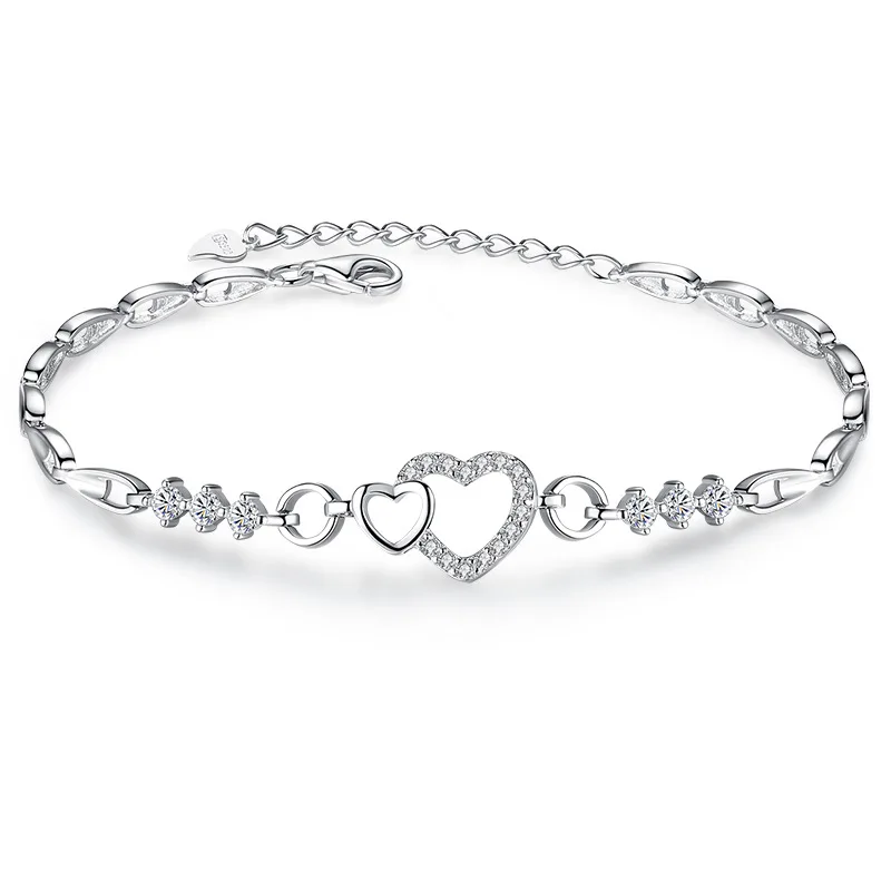 Романтичный браслет в форме сердца Femmel, 925 пробы, серебряный, женский, фиолетовый, циркон, диоман, кристалл, браслет, свадебные браслеты, хорошее ювелирное изделие - Цвет камня: Silver