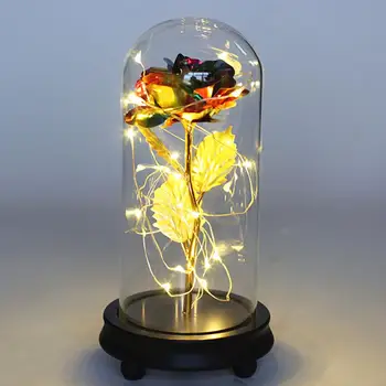 

Valentine's Day Gift For Girlfriend Red Rose In Glass Dome Wooden Base Simulation LED Rose Lamps For Room Decor Gift Present