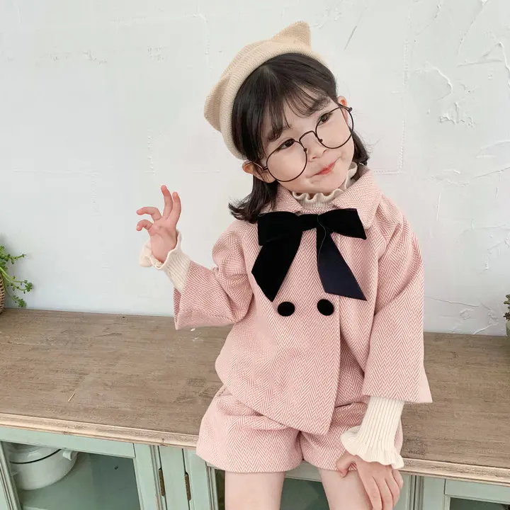 Темпераментный комплект для девочек, г. Новая плотная саржевая куртка+ шорты, комплект из 2 предметов для маленьких девочек, хорошее качество, милые комплекты одежды принцессы с бантом
