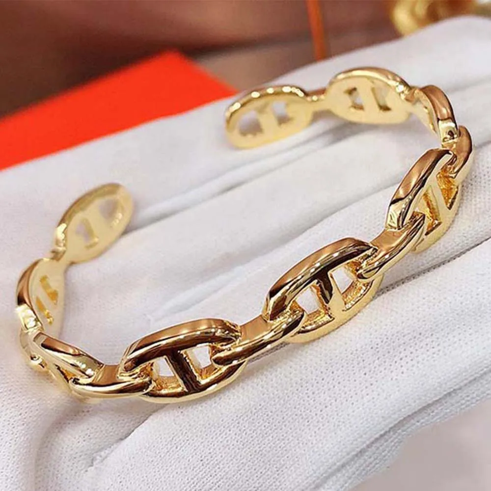 Популярный бренд для женщин, ювелирные изделия с буквенным круглым Н-замком, серебряный браслет S925 пробы, качественный французский золотой браслет из розового золота, превосходное качество - Окраска металла: Золотой цвет