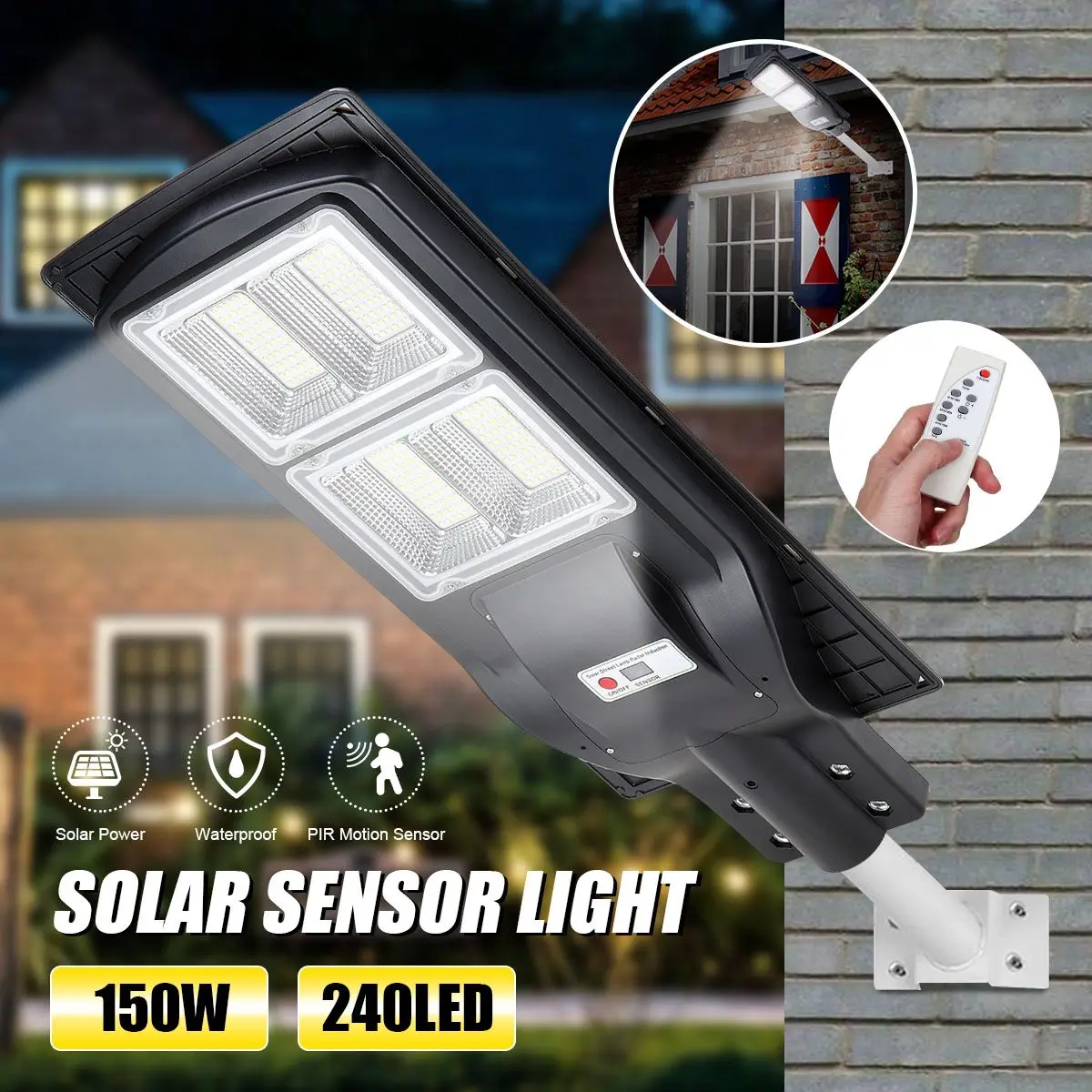 

150W 240 LED Solar Street Light Waterproof Outdoor Garden Wall Timer Lamp Radar Sensing Remote Control Light for Villas Gardens
