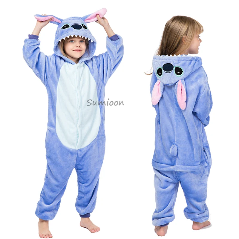 Kigurumi/Пижама с единорогом; комбинезон с животными для детей; одежда для сна для мальчиков и девочек; детская пижама с рисунком единорога; зимний комбинезон - Color: Blue stitch