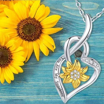 

New Style Heart Double Color Necklace Sunflower Pendant Choker