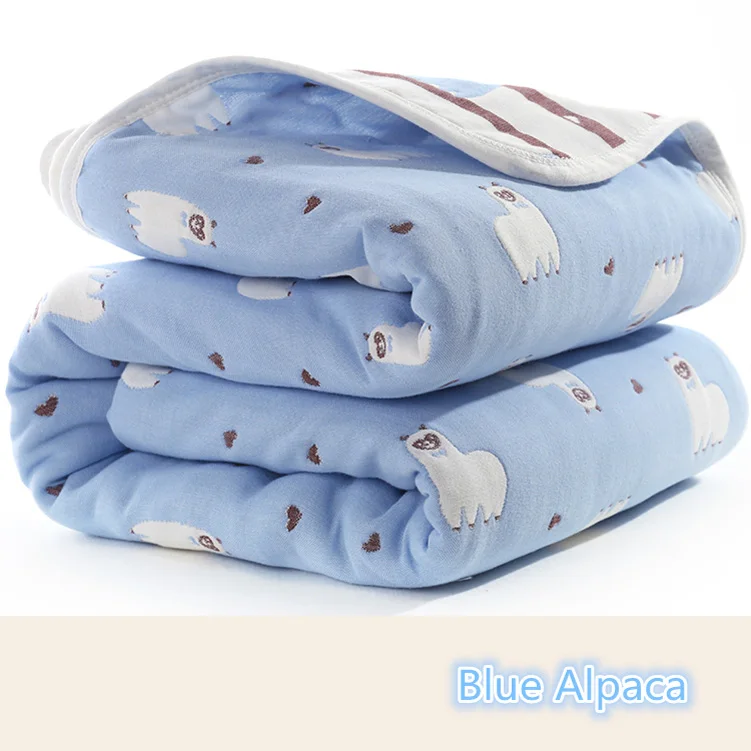 Детские одеяла для новорожденных Муслин Хлопок 6 слоев Толстая пеленка дети хлопчатобумажное одеяльце Детские обложки постельные принадлежности - Цвет: Blue alpaca M