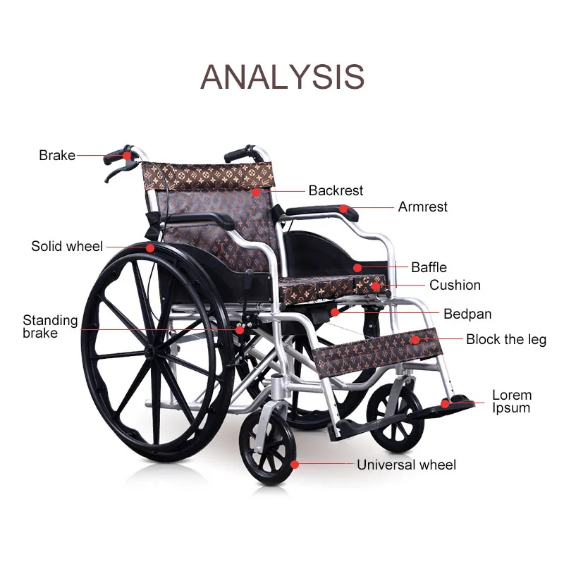 Leisure Wheelchair 24 Inch Solid Tire Folding Portable Lightweight Widening The Armrest Aluminum Alloy Wheelchair For Disabled