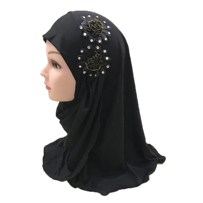 Мусульманский хиджаб, исламский шарф в арабском стиле для девочек, шали с двумя красивыми цветами для девочек 2-7 лет