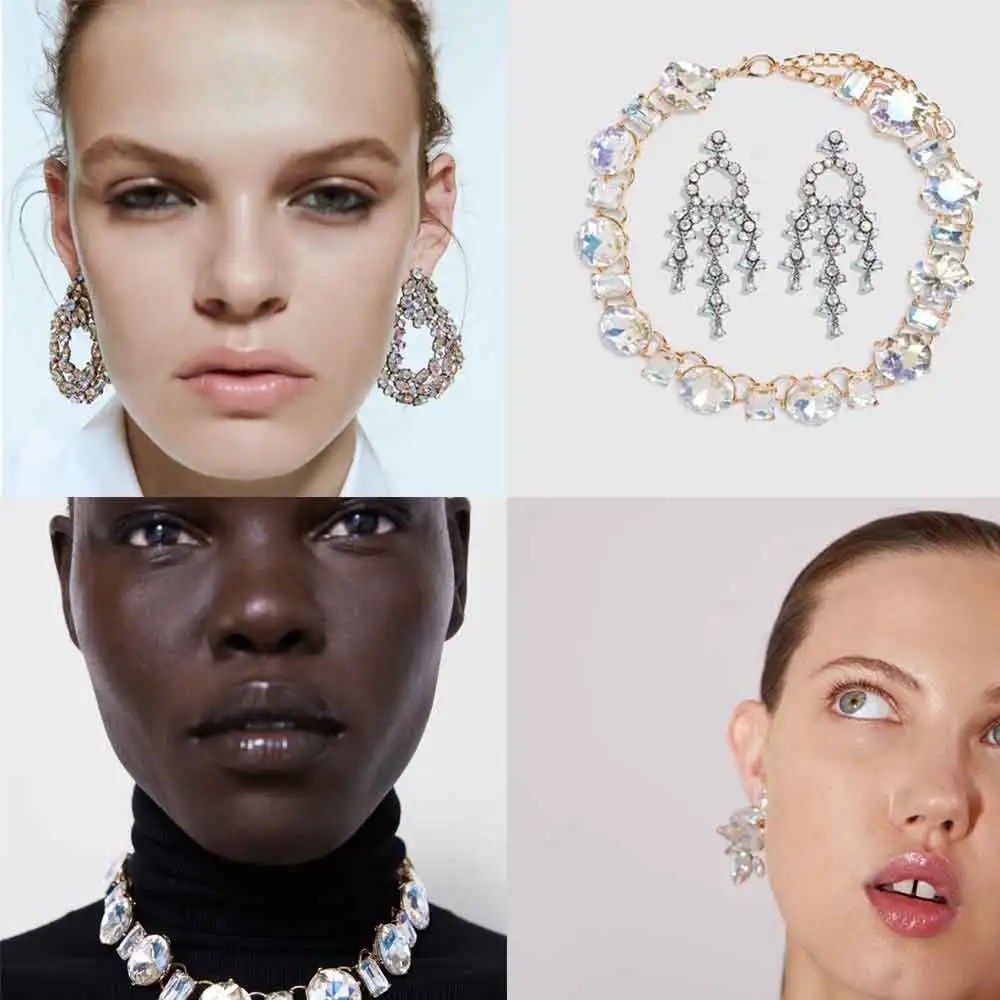 

Best lady Za Charm Party Wedding Jewelry Sets For Women Luxury Crystal Girl Gift Statement Necklaces & Earrings Sets Accessories