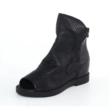 

YourSeason Woman Rome Shoes 2020 New Autumn Summer Genuine Leather Casual Retro Zipper Cover Heel Women Flat Sandals Peep Toe