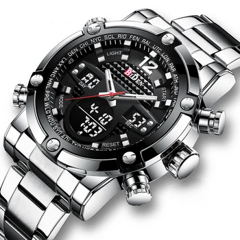 

BIDEN Big Dial Dual Display Sport Watch Men Waterproof Military Digital Watch Multiple Time Male Clock Stainless Steel Watch
