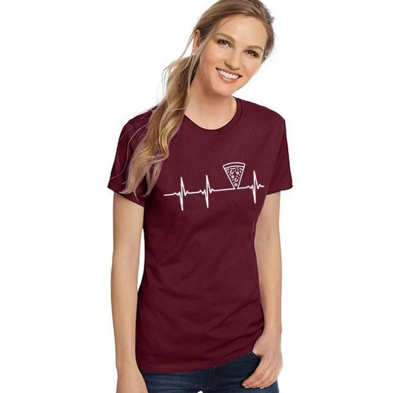 

Short Sleeve Tee Shirt Summer Top Camiseta Mujer Clothing T Shirt Women's Fahsion Solid Electrocardiogram Print Summer T-Shirt
