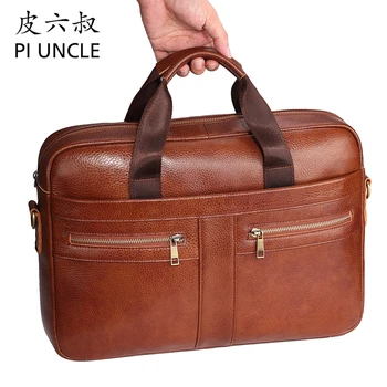 

Genuine Cow Leather Men's Briefcase Bag For Work Business Handbags Shoulder Bags 14 Inch laptop Casual Cross body Large Capacity