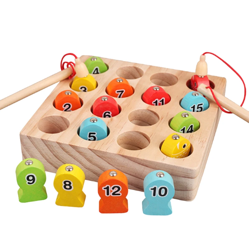 

Magnetic Fishing Game Toy Wooden Toys for Children with Fish Rod Kids Magnets Game