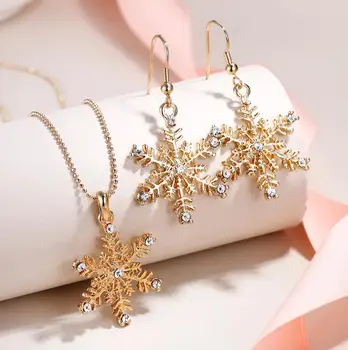 

Tuliper серги Christmas Snowflake Bridal Jewelry Set подвеска Crystal Necklace Earrings Set For Women Wedding Party Gifts