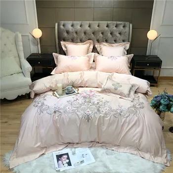 

Europe style Floral Blossom Embroidery Duvet Quilt Cover Egyptian Cotton Premium Bedding set 4pcs Queen King size Bed sheets set