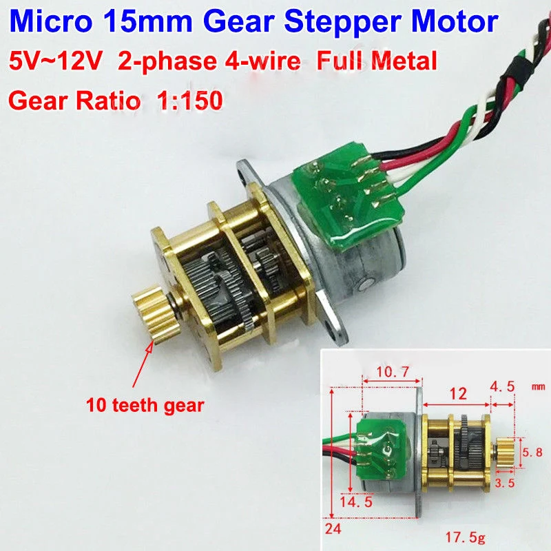 Микро-15 мм металлический Шестерни шаговый двигатель 10 зубов 5 V-12 V 2-фазный 4-проводной мини точность снижение Шестерни коробка шаговый двигатель Камера