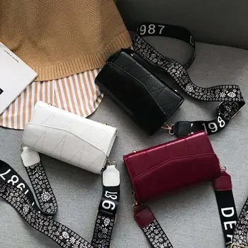 

Fashion Print Leather Flap Bag For Women 2019 Wide Band Small Shoulder Bags Ladies Simple Messenger Bag Luxury Handbags #15