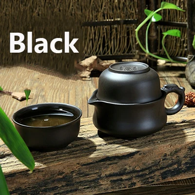 Black Чайный набор для путешествий 1 чайный горшок 2 чашки кунг-фу чашка в китайском стиле Gaiwan чайные принадлежности портативная чашка для дома, офиса, туризма, пикника, кемпинга - Цвет: Black