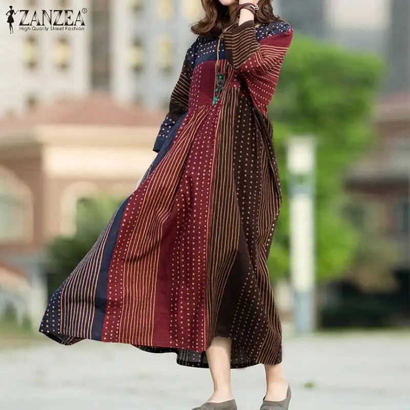 

Fashion Summer Dress women's Spring Sundress ZANZEA 2020 Patchwork Long Sleeve Tunic Vestidos Female Polka Dot Robe Plus Size