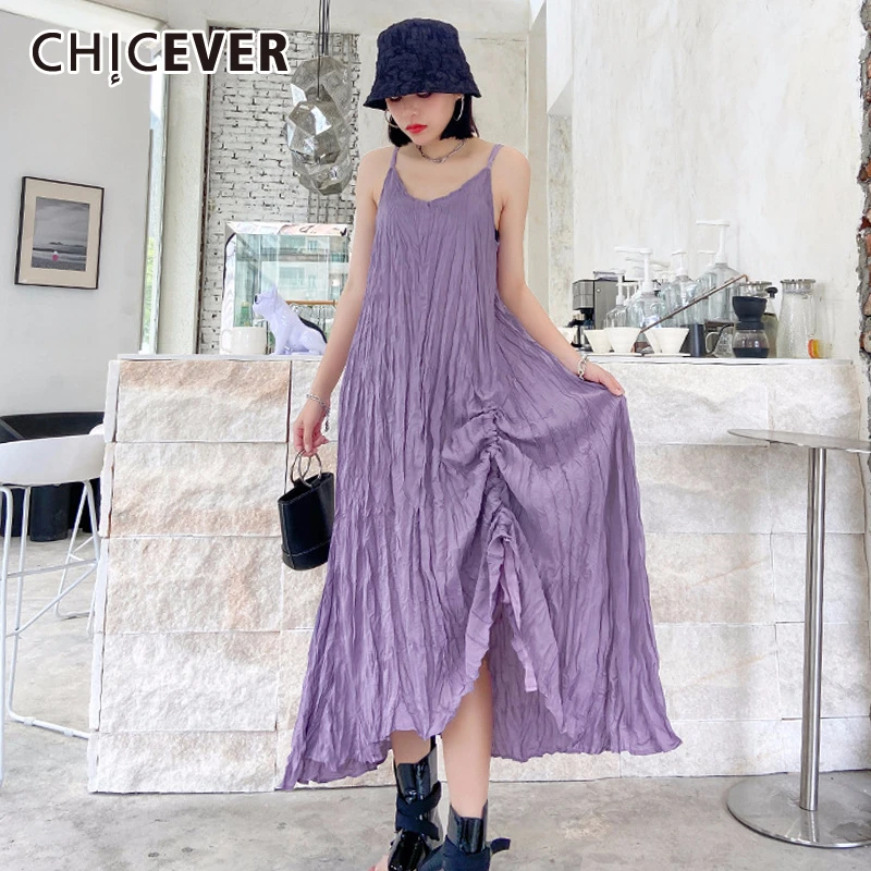 Женское асимметричное платье-миди CHICEVER свободное платье с рюшами открытыми