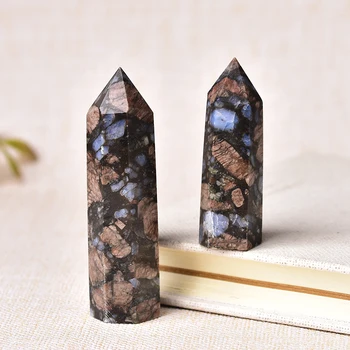 1pc Natural Glaucophane Stone Crystal Point Healing Obelisk Quartz Wand Beautiful Ornament for Home Decor Energy Stone Pyramid 1