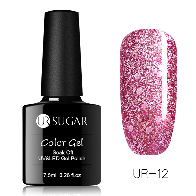Ur Sugar, 7,5 мл, розовое золото, блестящий гель, голографический лак, блестящий розовый цвет, гель с блестками, для дизайна ногтей, отмачивается, УФ Гель-лак - Цвет: Rose Gold 12