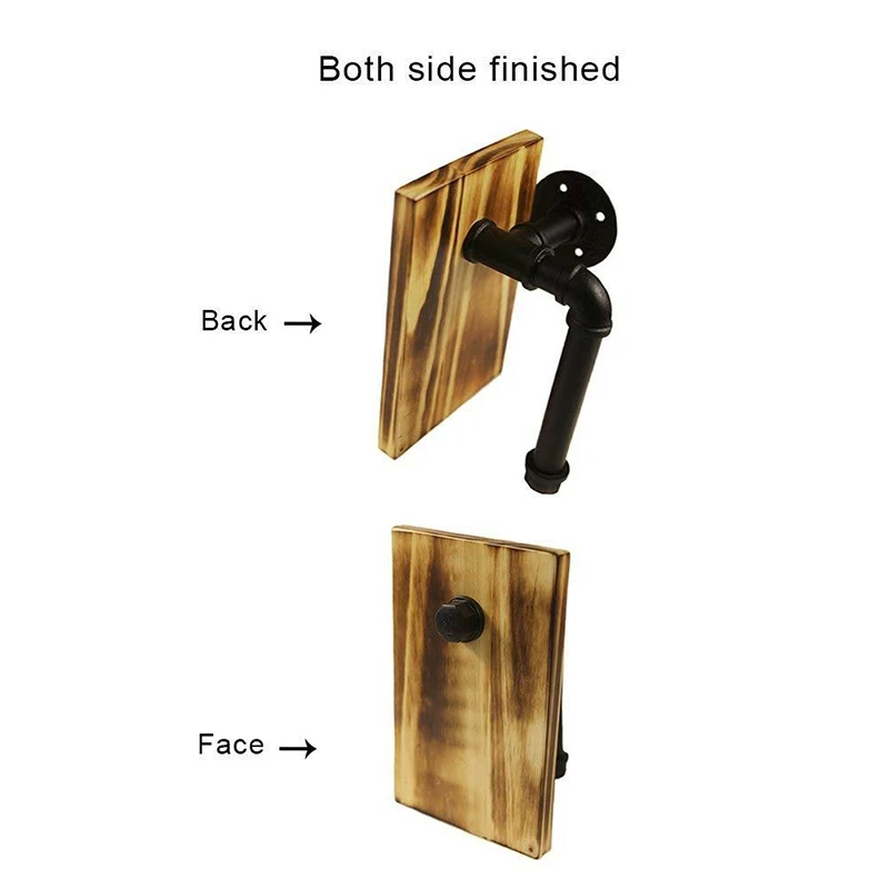 

Industrial Toilet Paper Holder with Wooden Shelf Metal Wall Storage Pipe Tissue Roll Hanger