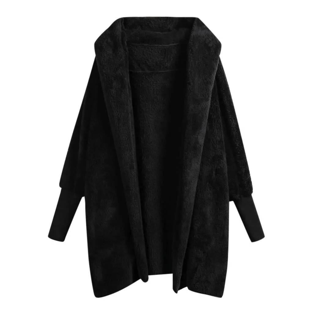Womail, женские пальто, женская толстовка с капюшоном, пальто, зимнее, теплое, плюшевое, с карманами, хлопковое пальто, верхняя одежда, пальто для женщин Abrigo S-3XL - Цвет: BK