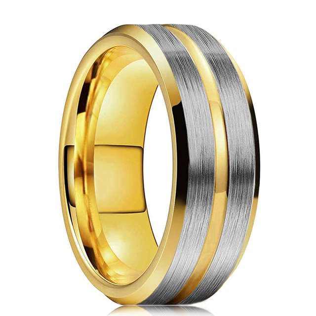 8mm Stainless Steel Frosted Rings Gold Black Silver Color Groove Beveled Edge Carbon Fiber Ring For Men Drop Shipping