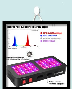 600 Вт Светодиодный светильник для выращивания, отражатель, полный спектр светодиодов, лампа для роста растений, fitolampy