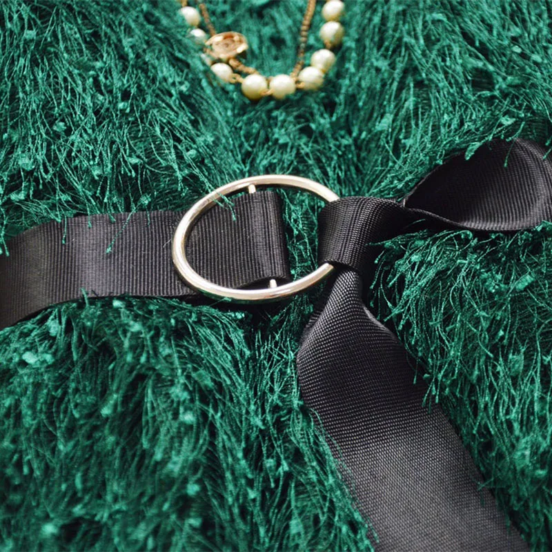 Najtaniej Damska sukienka tuba łuk pas pomponem z długim rękawem wysokiej talii jednolita sukienka typu bodycon francja pani Mini sukienki kobieta Vestido kobieta LS176