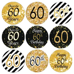 Glücklich Geburtstag 60th Geburtstag Decor Aufkleber Party Dekorationen  Erwachsene 60 Geburtstag Feier Anniversary Dichtung Etiketten Gold Aufkleber