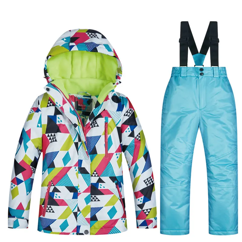 Новейший детский лыжный костюм зимняя водонепроницаемая супер теплая яркая Лыжная куртка и штаны для девочек и мальчиков брендовые зимние куртки для мальчиков - Цвет: RT001 sky blue