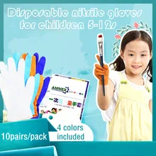 Nirtrile перчатки для детей 5-12 окрашенные Рисование игры Пластилин моющиеся одноразовые водостойкие хорошая эластичность Нескользящая ладонь