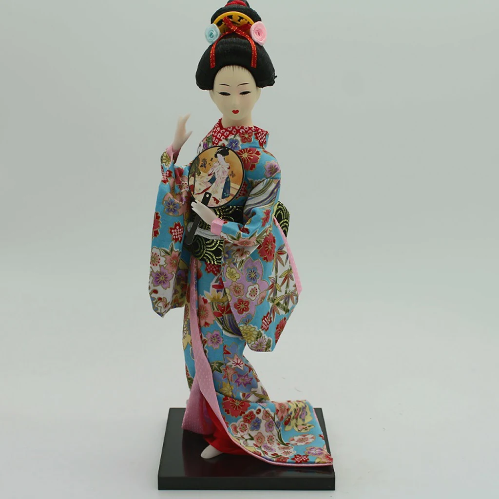 12inch Japanese Geisha Lady Doll with Colorful Floral Kimono Ornament Adult Collectible