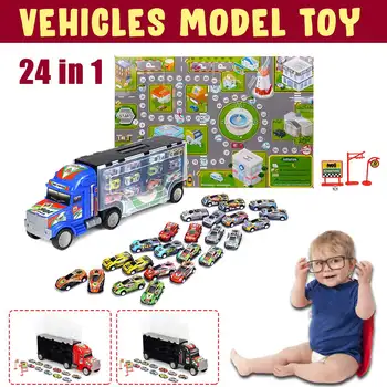 

Big Container Truck 24PCS Pull-Back Mini Car Game Map Vehicles Model Toy for Kid Boy Girl Christmas New Year Birthday Gift