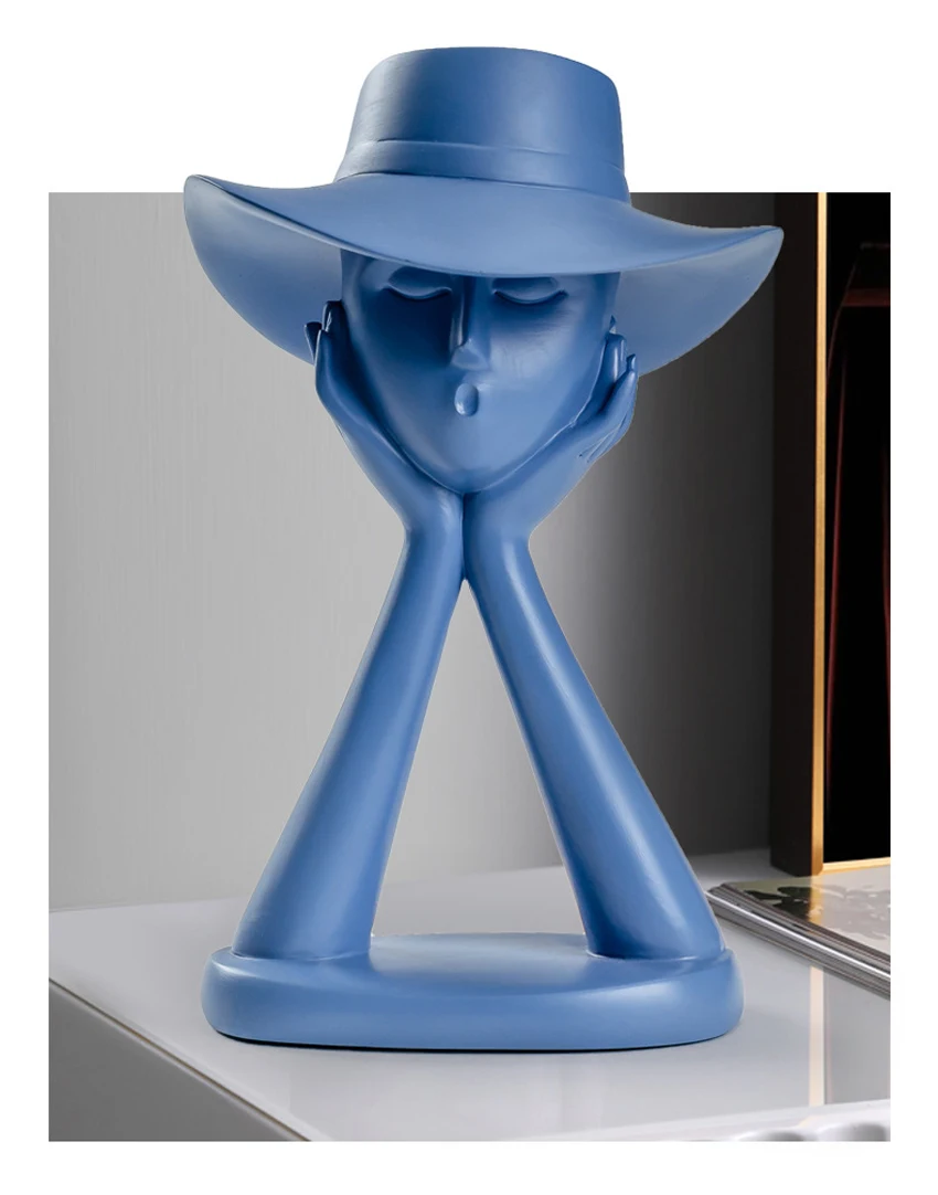 ERMAKOVA  Modern Minimalist Abstract Girl Sculpture Hat Character Flowerpot Resin Storage Ornaments Nordic Home Decoration