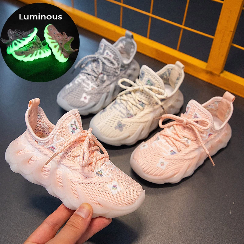 children's sandals near me Kids Sneakers Unisex Children Luminous Casual Sneakers Lace-up Girls Spring Mesh Non-slip Running Shoes Boys 2022 Sport Shoes leather girl in boots