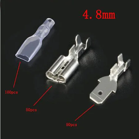 4.8mm 200pcs 200 шт. 2,8/4,8/6,3 мм Мужской Женский зажимы для проводов разъем соединитель проводников электрические клеммы изоляционная втулка Обёрточная бумага для 22-16 AWG - Цвет: 4.8mm 200pcs