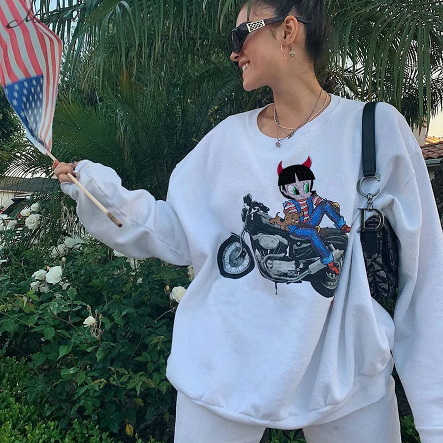 

macheda 2019 a new autumn collection Letter print women fashion Long Sweatshirt Harajuku Jumper Tops Casual Loose White Coat