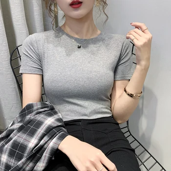 

Make pure cotton white T-shirt women cultivate one's morality short sleeve summer dress new western style ins tide black bodice