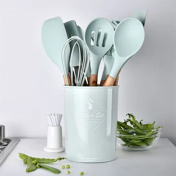 

Green Silicone Cooking Tools Heat Resistant Kitchen Utensils Accessories Sets Environmental Friendly Home Appliances Gadgets