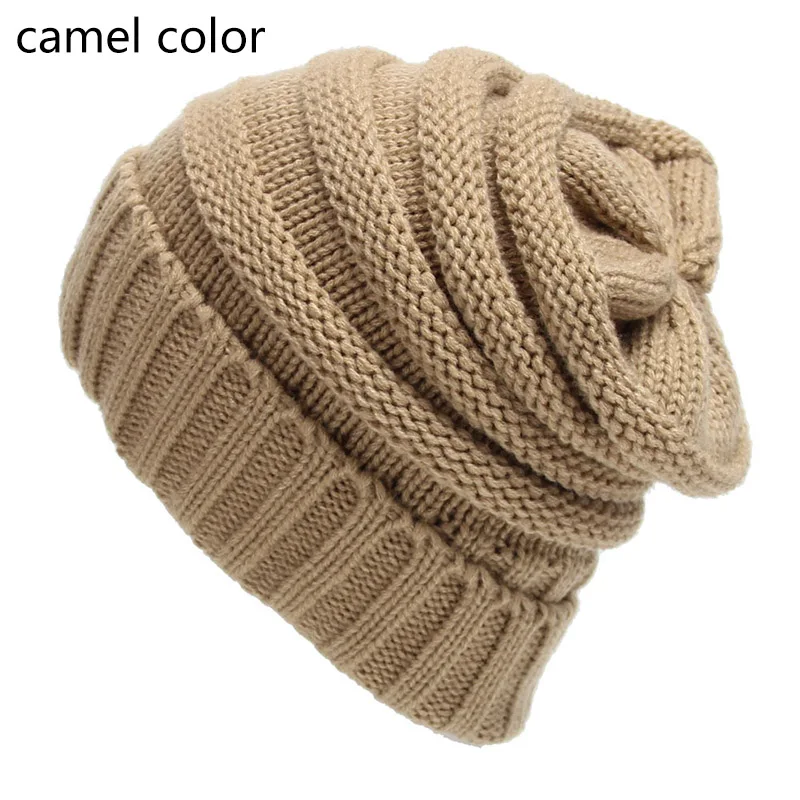 camel color Зимние вязаные шапки для женщин, теплая шапочка, шапка для девочек, женские шапки Skullies Beanies, женская шапочка, вязаная шапка - Цвет: camel color