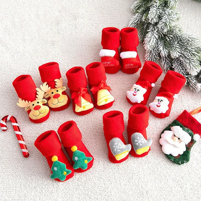 Chaussettes en coton pour nouveau-né, 1 paire, pantoufles chaudes en éponge  pour bébé fille et garçon, noël, automne hiver - AliExpress