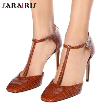 

SARAIRIS Sexy High Heels Date Sandals New Brand Design t-strap Sandals Women Fashion Square Toe Shoes Woman