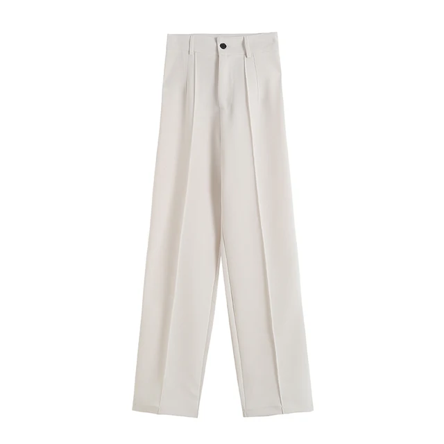 TRAF Women Chic Fashion Office Wear Straight Pants Vintage High Waist Zipper Fly Female Trousers Mujer as picture