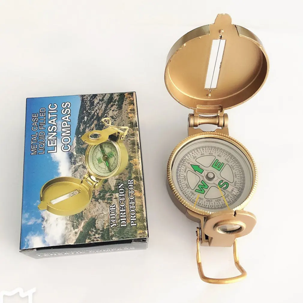 

High Quality Compass New Outdoor tool Camping Hiking Portable Pocket Brass Gold Color Copper Double Display Compass Navigation