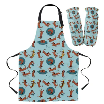 

Cute Adorable Cartoon Dog Apron Oversleeve Oven Gloves Pads Cooking Baking Kitchen Aprons for Women Kids